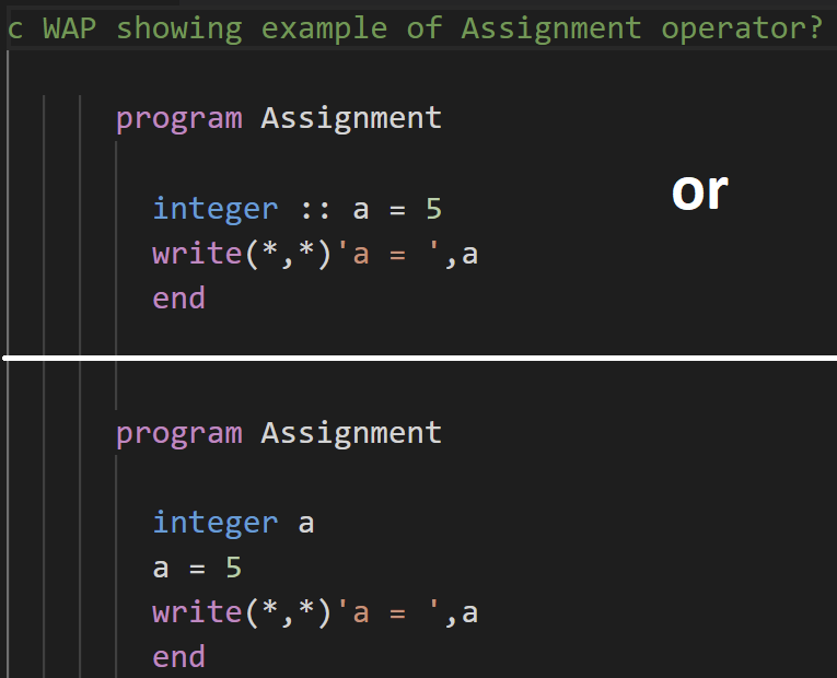 WAP Showing Example Of Assignment Operator?